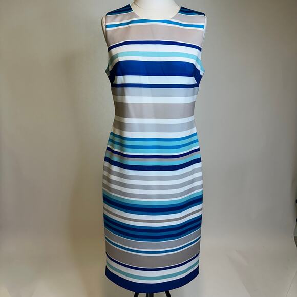 Calvin Klein Blue Striped Midi Dress - Picture 1 of 11